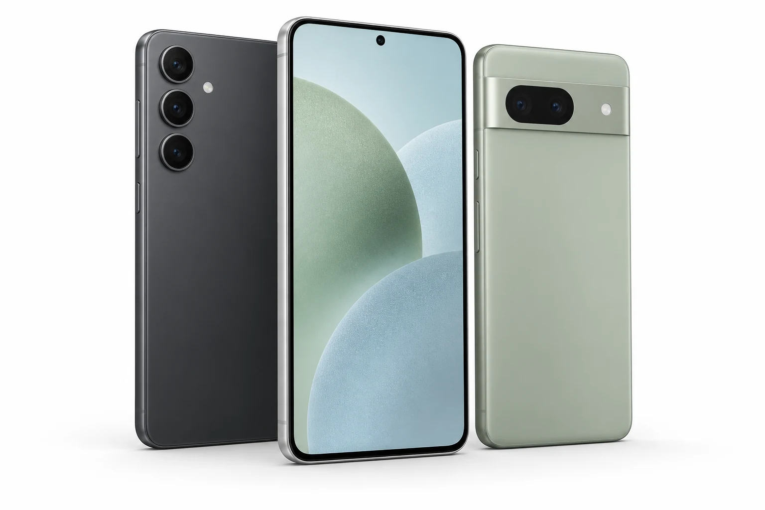 Illustration of three undamaged Android-style smartphones