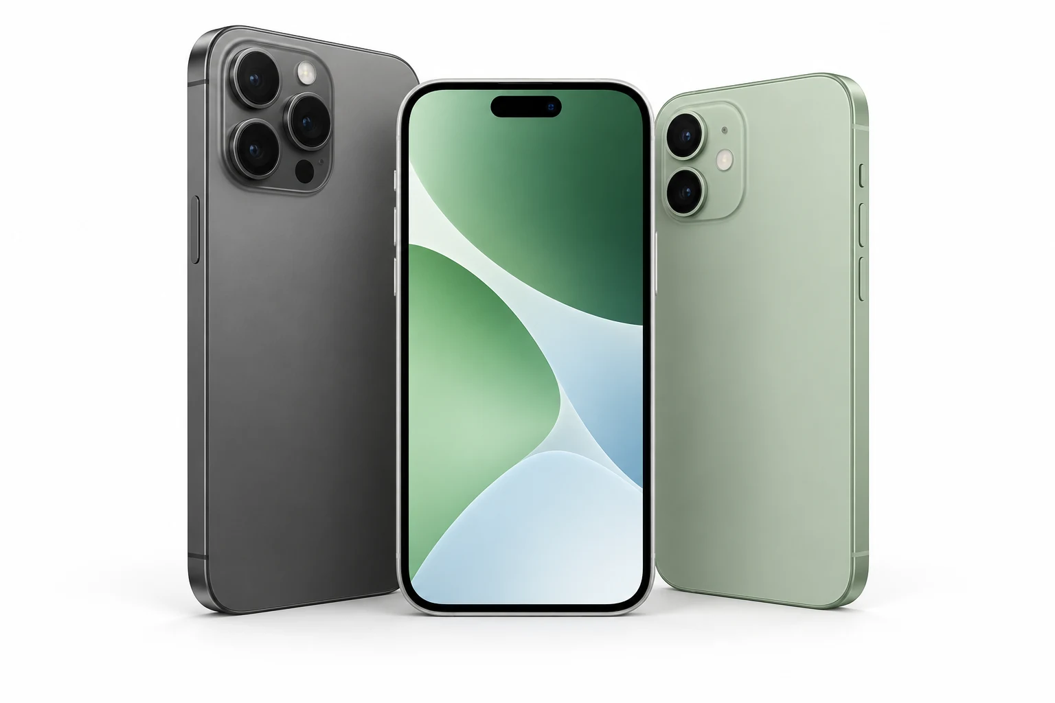 Illustration of three undamaged iPhone-style smartphones