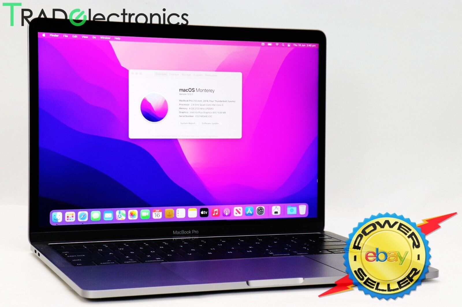 ( A+) 2019 Apple MacBook Pro 13" i5 2.4GHz 8GB 256G TouchBar Spayce Gray 84 CYC